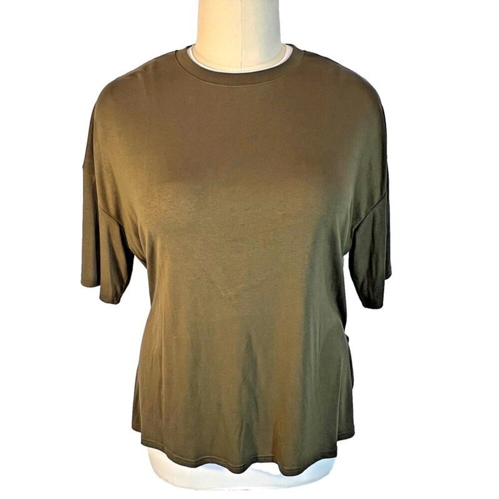 Pretty Garden Tunic Tee Shirt Women's XXL Crew Neck Short Sleeve Oversized Olive